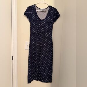 Old Navy Navy Blue White Polka Dot Button Front Midi Dress Small
